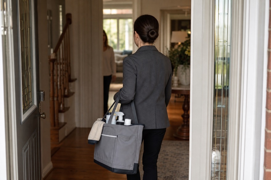 Nu Standard professional reviewing cleaning details in a calm residential setting.